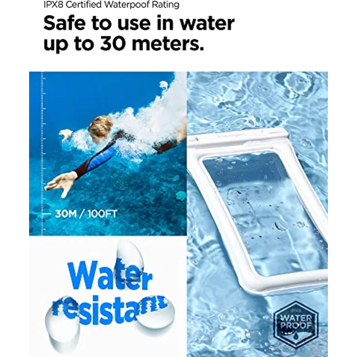 Spigen Aqua Shield wasserdichte Handyhülle Schwimmend [2 Stück] IPX8 Wasserfeste Handytasche Unterwasser Hülle Kompatibel mit iPhone, Galaxy, Xiaomi, Google Smartphones -Weiß – Bild 5