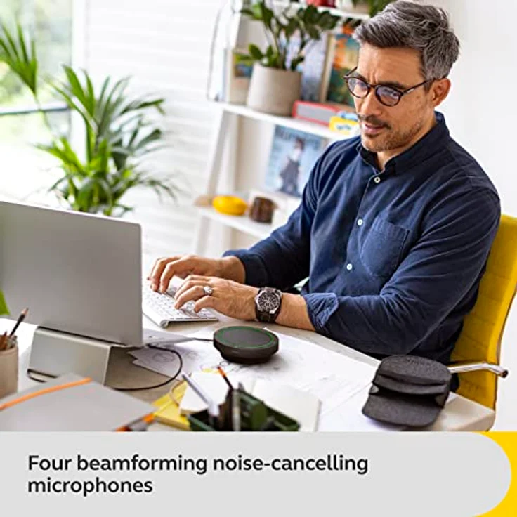 Jabra Speak2 55 Bluetooth-Freisprechlösung, 4 Mikrofone mit Geräuschunterdrückung, 50 mm Breitband-Lautsprecher, Breitband-Audio, kompakt, tragbar - für MS-Teams zertifiziert, Dunkelgrau – Bild 4