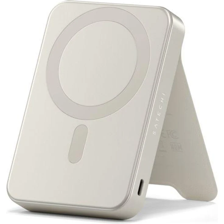 Satechi OntheGo Magnetic Qi2 Powerbank Stand 10000 mAh Sand, magnetische Powerbank mit 15 W kabelloser Ladeleistung und integriertem Standfuß