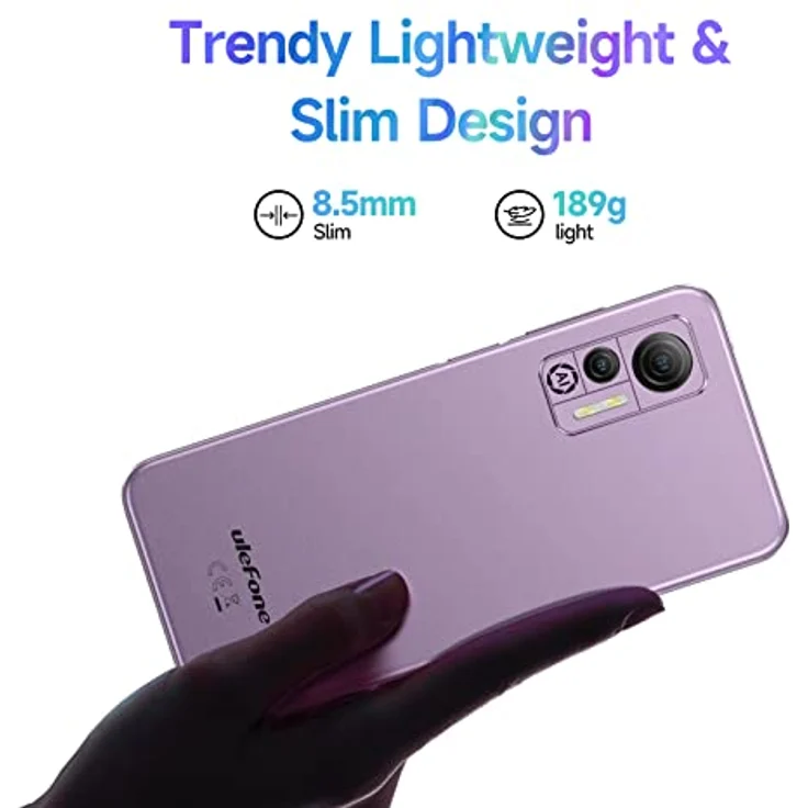 Ulefone Note 14 Handy Ohne Vertrag (2023), 7GB/128GB erweiterbar Android 12 Smartphone Günstig 6,52 Zoll HD+ 4500mAh 16GB ROM 8MP+5MP Kamera 4G Dual SIM Handys 3 Karte Slots Face ID GPS - Violett – Bild 4