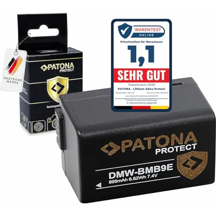 PATONA Protect Akku DMW-BMB9 E (895mAh), mit NTC Sensor und V1 Gehäuse, kompatibel mit Panasonic Lumix DC FZ82 FZ72 FZ62 FZ45 FZ48 FZ100 FZ150 und Leica V-LUX 3