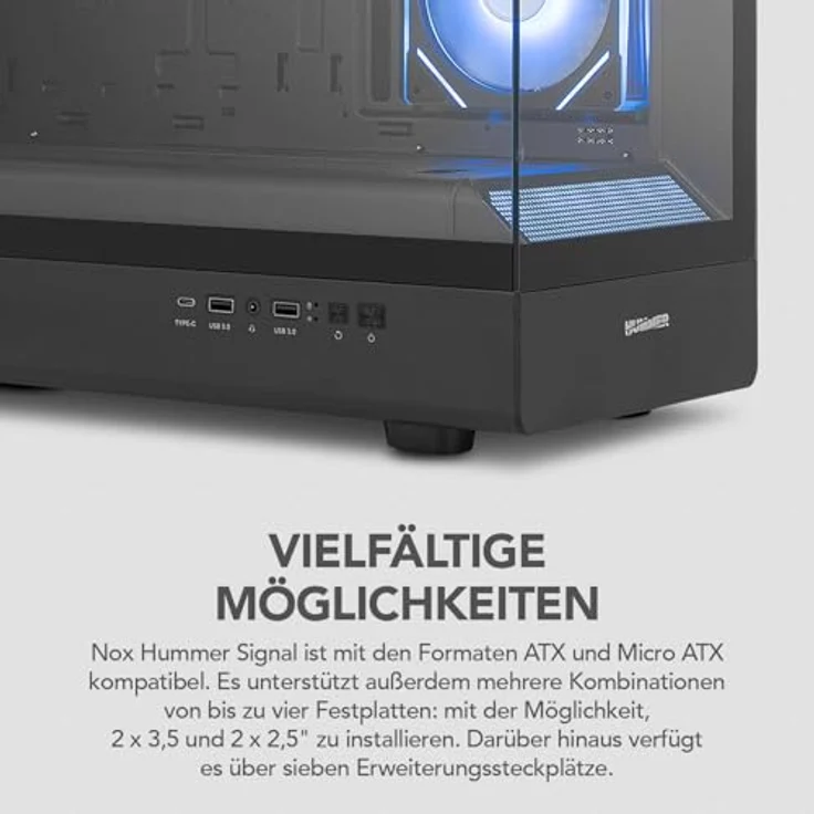 NOX Semitorre Hummer Signal ARGB Midi Tower PC-Gehäuse, gehärtetes Glas, schwarz, AT/MTX Unterstützung, RGB-Beleuchtung, verbessertes Kabelmanagement – Bild 8