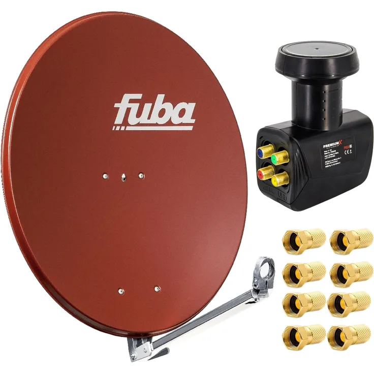 Fuba DAL 800 R Satellitenantenne, 74x84 cm, Ziegelrot, LNB Quad, 8x F-Stecker, Aluminium-Druckguss