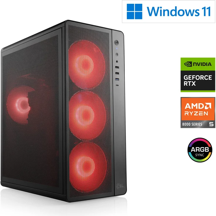CSL-Computer Gaming PC M12060H, AMD Ryzen 5 8400F, GeForce RTX 5060 Ti, 16 GB DDR5 RAM, 1000 GB M.2 SSD, Windows 11 Home, USB 3.2