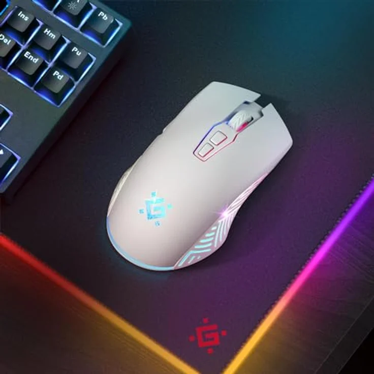 Defender® Pandora Kabellose Gaming Maus, Geräuschlose Klicks, 5 programmierbare Tasten, RGB-Beleuchtung, bis zu 120 Std. Akkulaufzeit, Wireless Gamer Maus für PC, Mac, Laptop, Weiß – Bild 5