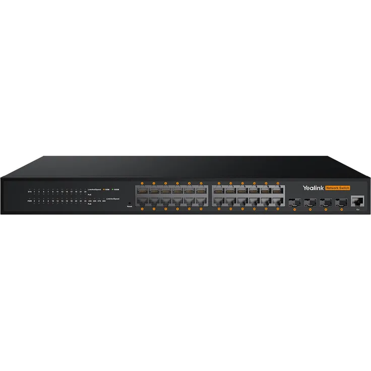 Yealink RCH240 AV-Switch, Managed L2+, 24-Port Gigabit Ethernet (PoE), Rack-Einbau, Multicast-Optimierung und Dante-Unterstützung