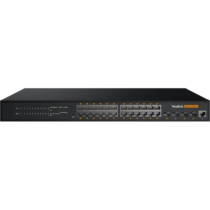 Yealink RCH240 AV-Switch, Managed L2+, 24-Port Gigabit Ethernet (PoE), Rack-Einbau, Multicast-Optimierung und Dante-Unterstützung