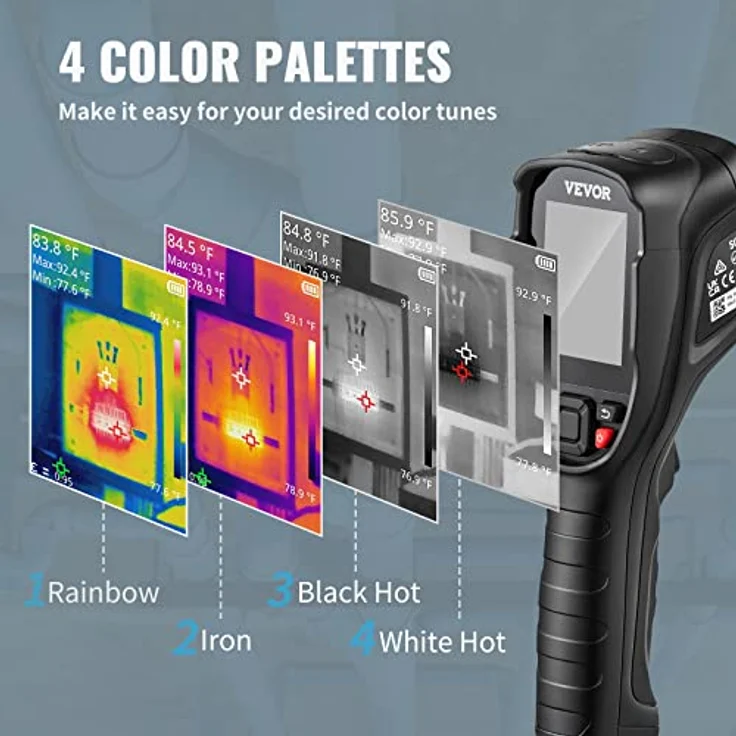 VEVOR Handheld Wärmebildkamera SC240M, 240x180 IR-Auflösung, 40mK Genauigkeit, Temperaturbereich -20-550°C, Videoaufnahme, 64GB SD-Karte, IP54 Staub- und Wasserresistenz – Bild 4