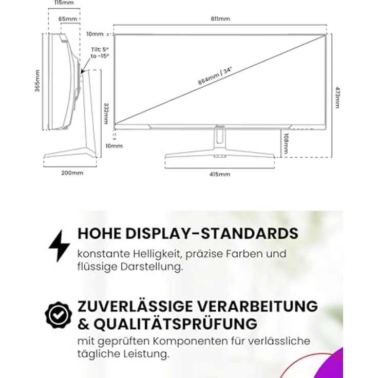 Arozzi Nova 34", Curved Gaming Monitor mit 165Hz, Ultrawide QHD 1440p, Adaptive Sync, HDR10, flimmerfrei, 90% sRGB - Waldgrün – Bild 4