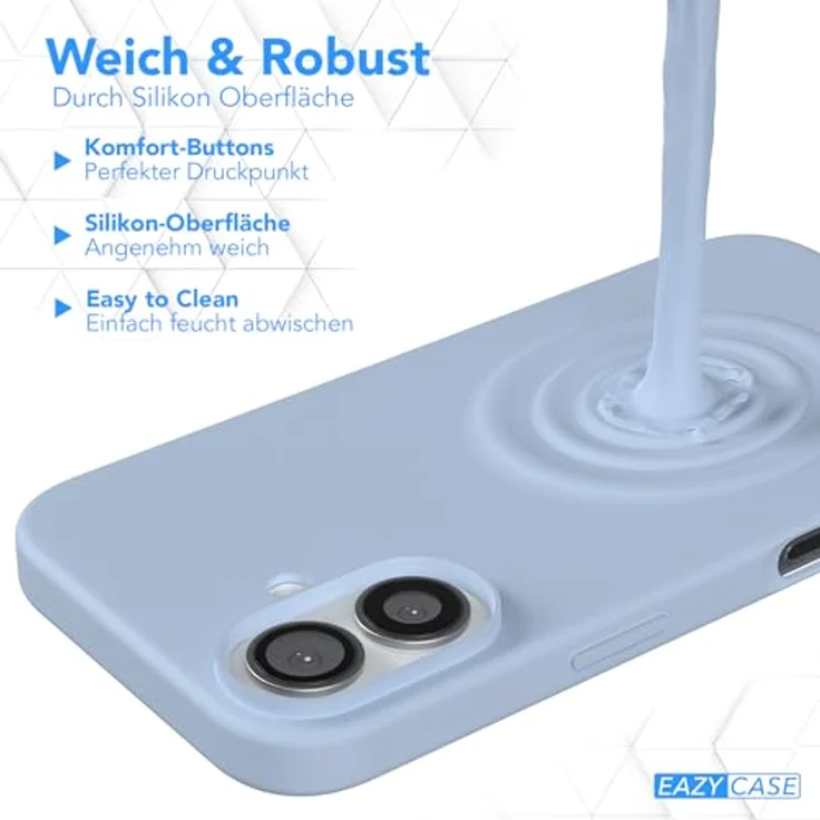 EAZY CASE Premium Silikon Handyhülle für iPhone 16, Slimcover mit Kameraschutz, 3-Schichten Aufbau, Softcase, Hell Blau – Bild 4