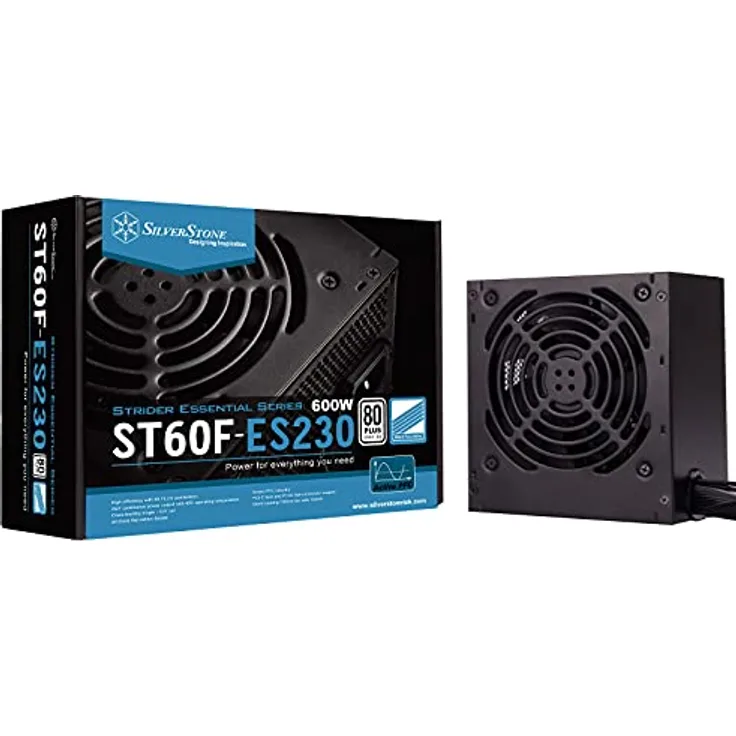Silverstone SST-ST60F-ES230 - Strider Essential Serie, 600W 80 Plus 230V EU ATX flüsterleises PC-Netzteil mit 120 mm-Lüfter