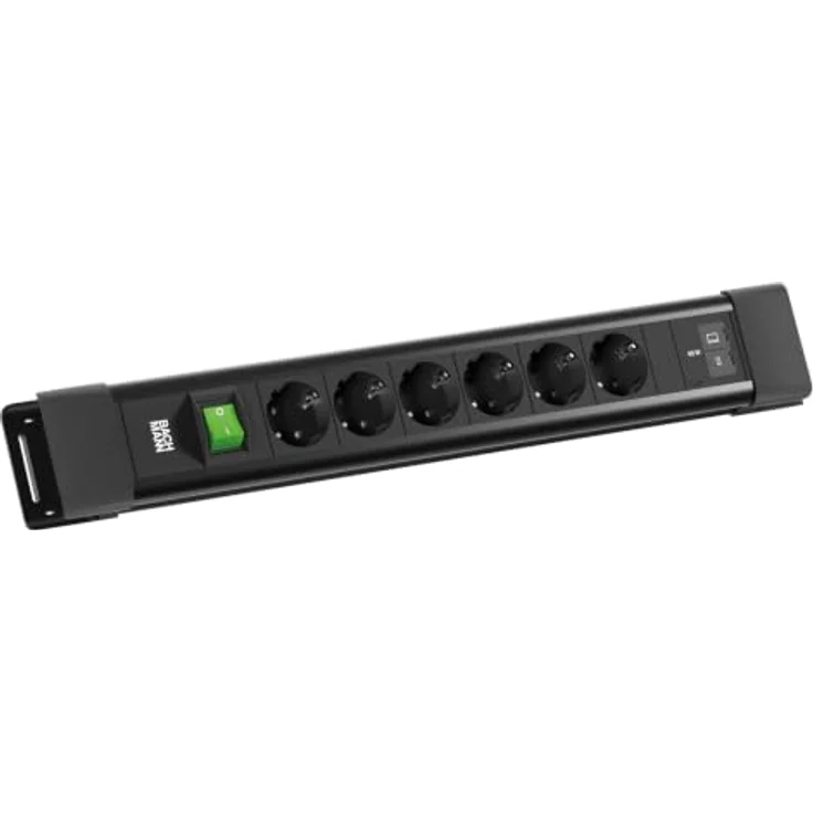 Bachmann CONNECTUS 6xCEE7/3 Steckdosenleiste mit 1xSchalter und 1xUSB C/C 65W, Kabellänge 2m, Schwarz – Bild 1