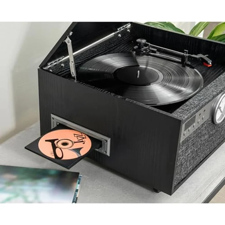 Victrola VTA-830SB-BLK-INT, Vollautomatischer Plattenspieler mit Bluetooth-Streaming, 3 Geschwindigkeiten und integriertem Kassettendeck, Schwarz – Bild 8