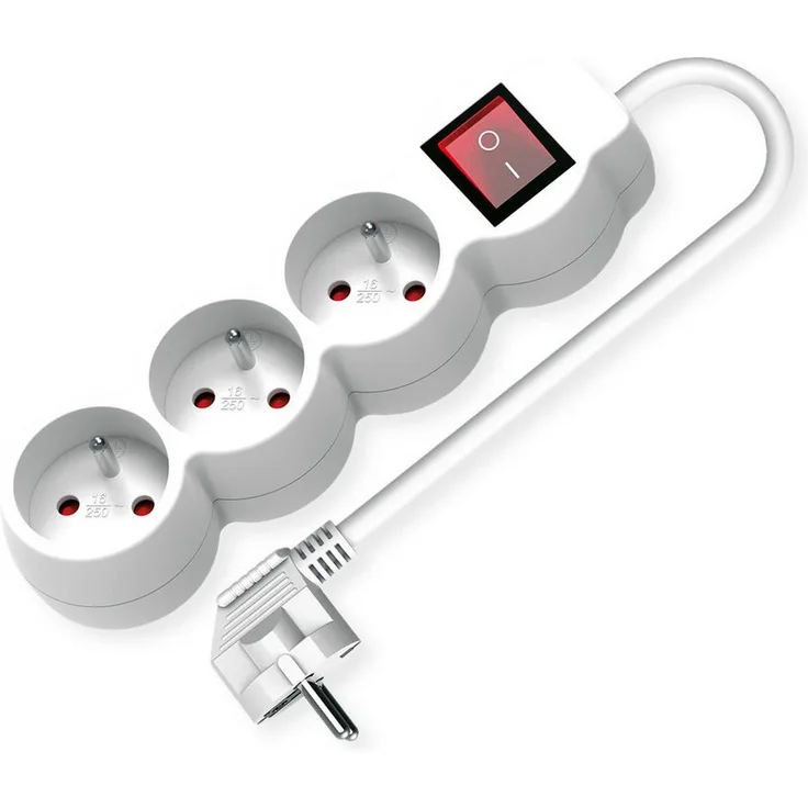 VALUE 3-fach Steckdosenleiste UTE mit Schalter (Kabellänge 3 m), runde Dosen, Kunststoff, weiß