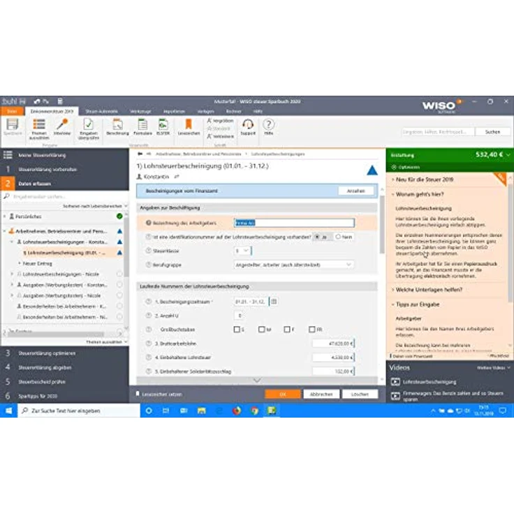 Buhl Data Service WISO steuer:Sparbuch 2020 (für Steuerjahr 2019 | Disc in Standard Verpackung) - Sofortige Anzeige der Erstattung/Nachzahlung, Kostenloser Telefonsupport, Daten-übernahme, Hunderte Steuer-Tipps – Bild 4