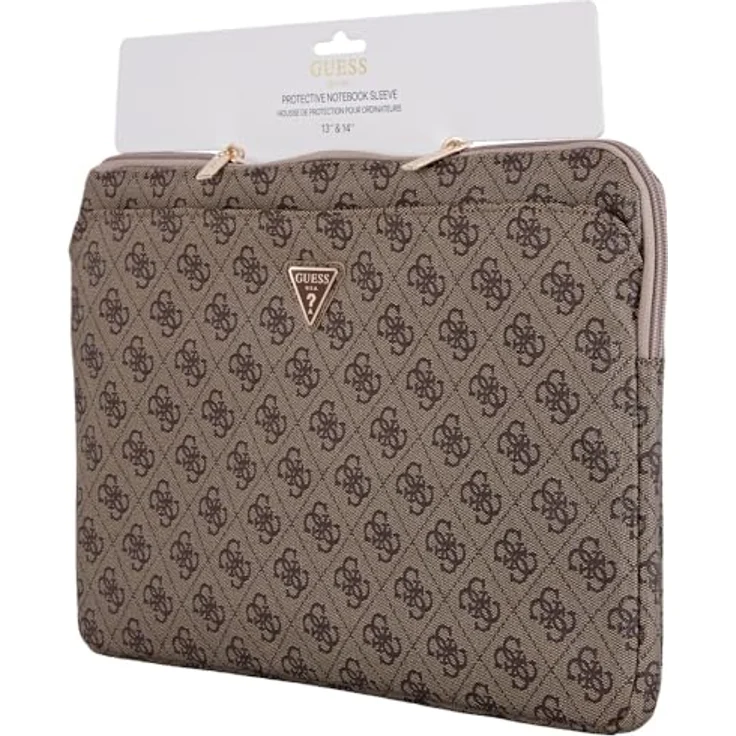 CG MOBILE Guess Sleeve 14" 4G Reißverschlusstasche aus Öko-Leder mit Dreieck-Logodesign, Braun – Bild 4