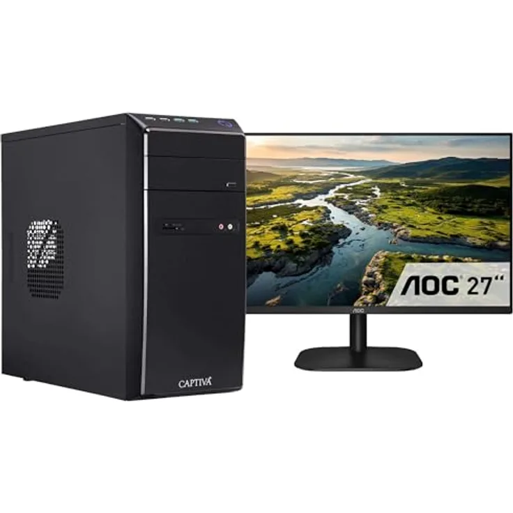 Captiva Power Starter R83-056, Desktop-PC mit AMD Ryzen 7 8700G, 32 GB RAM, 1 TB SSD, Radeon 780M Grafik, 27 Zoll Monitor, Schwarz