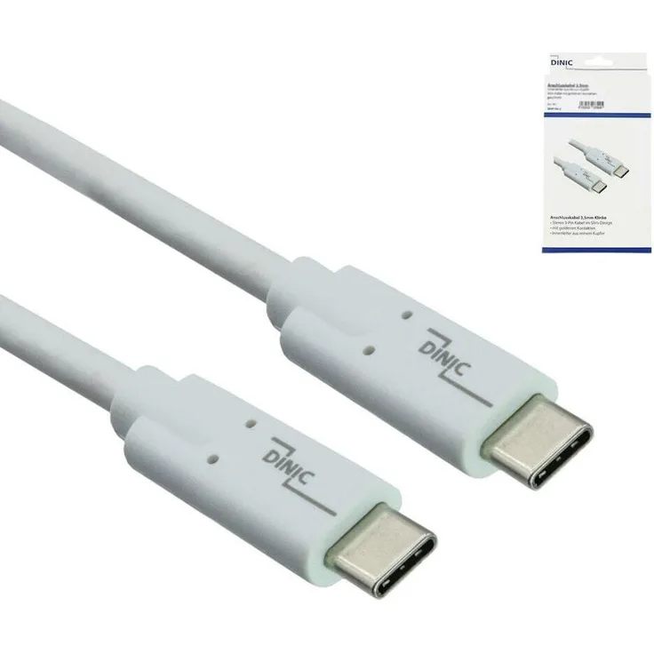 DINIC USB-C 3.2 Kabel, Weiß, 1 m, 100W Aufladung (20V/5A), Datenübertragung bis 20 GBit/s, unterstützt DisplayPort Alt Mode