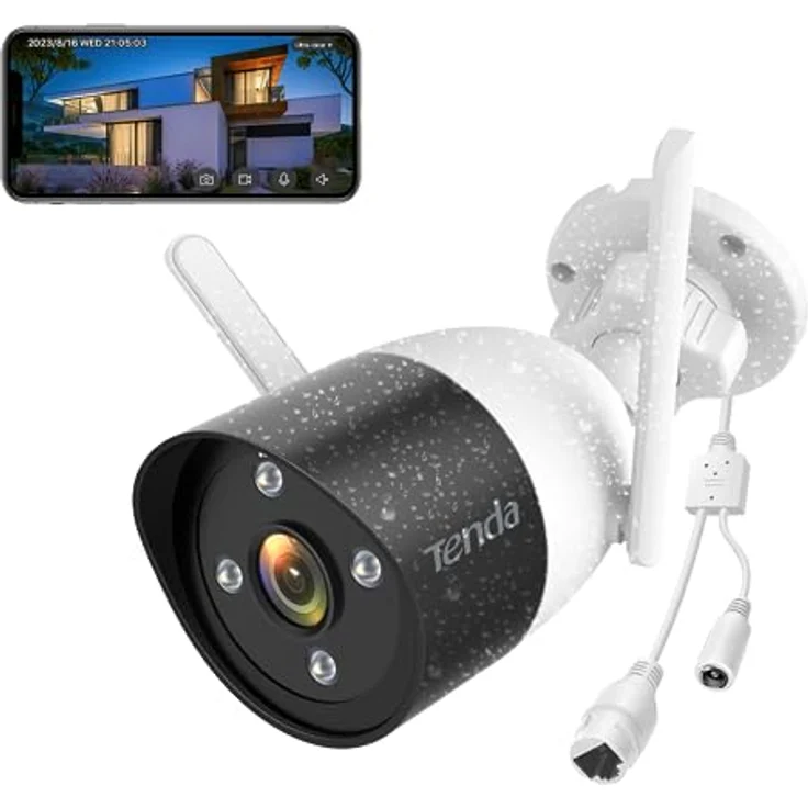 Tenda Überwachungskamera Aussen WLAN, 1080P IP Kamera mit 30m Vollfarb-Nachtsicht, Zwei-Wege-Audio, Alarmmeldung, Personenerkennung & Bewegungserkennung, ONVIF, IP66, SD Karte/Cloud/NVR Speicher, CT3 – Bild 1