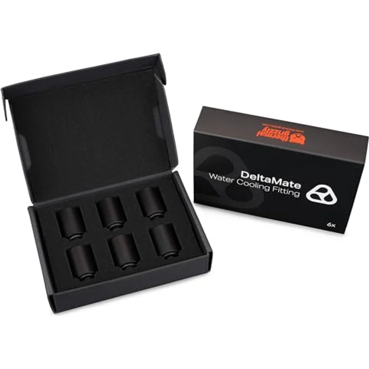 Thermal Grizzly DeltaMate Extender MF28-6er Pack, Verlängerungsfitting 28mm aus CNC-gefrästem Messing, Schwarz, G1/4 Zoll Gewinde, für modulare Wasserkühlungen – Bild 2