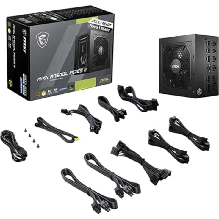 MSI MAG A750GL PCIE5 II, 750 W PC-Netzteil, 80 PLUS Gold, vollmodular, aktive Kühlung, Schwarz – Bild 8