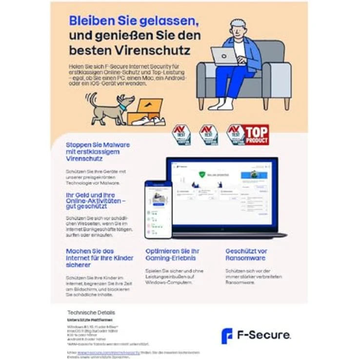 F-Secure Internet Security für 3 Geräte 1 Jahr + 6 Monate, Online Schutz für alle Geräte, besonders geeignet für Gamer, geringste Systembelastung – Bild 3