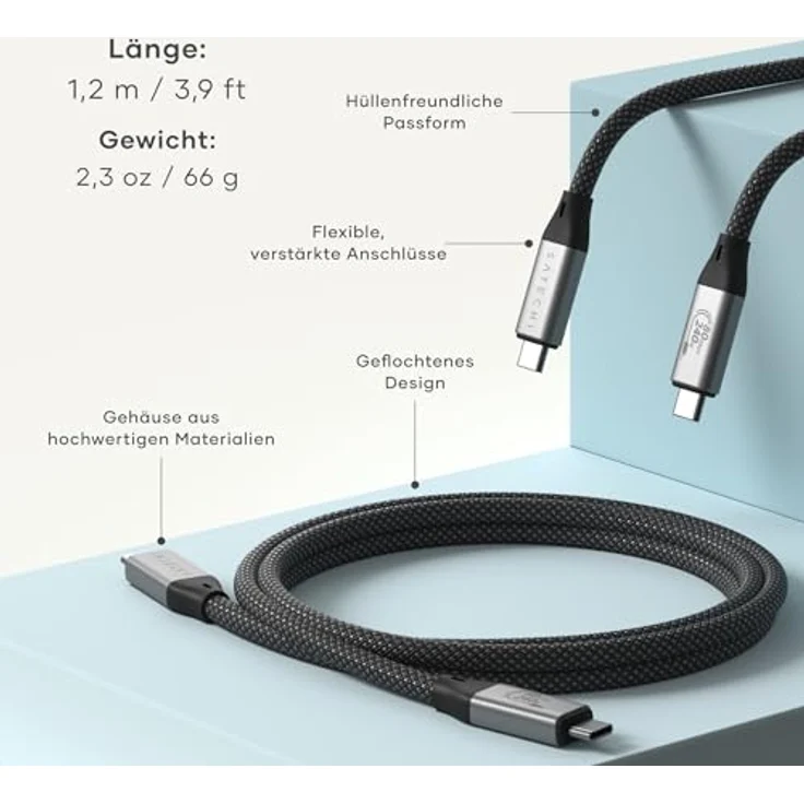 Satechi USB4 v2 Pro Kabel 1,2 m, max. 120 Gbit/s, 240 W, USB-C, Silber/Schwarz – Bild 9