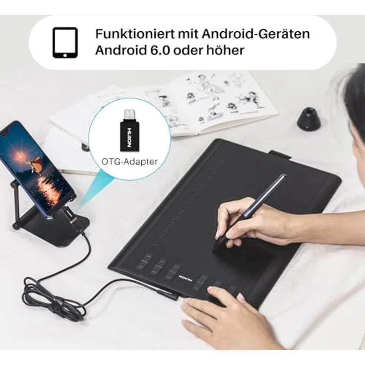 HUION Inspiroy H1060P Grafiktablett, 10x6.25 Zoll, batteriefreier Stift, 12 Hotkeys, Android-kompatibel – Bild 8