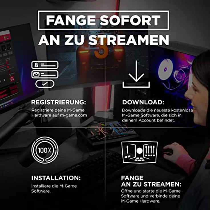 M-GAME RGB DUAL USB Audio Interface Mischpult für Streaming und Gaming mit XLR-Mikrofoneingang, optischem Eingang, Voice FX, RGB-Lichtern & Software, RGB Dual - Schwarz – Bild 5