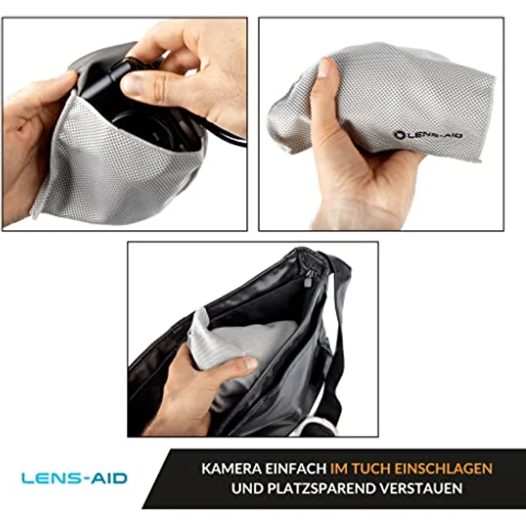 LENS-AID Einschlagtuch für Kamera, Objektiv usw., Kameratasche BZW. Beutel als Schutz für DSLR, Digitalkamera, Einschlagtasche – Bild 4