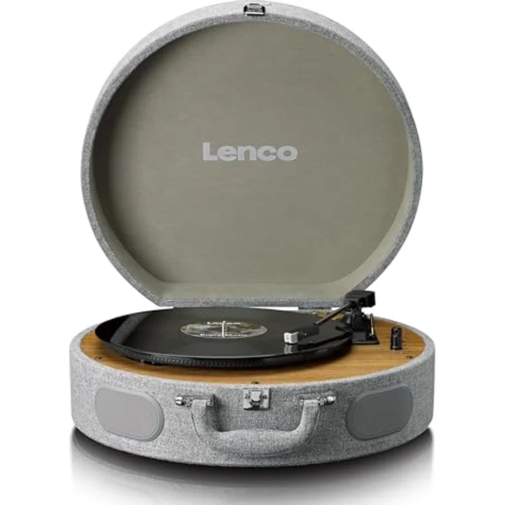 Lenco LS-66 Plattenspieler - Bluetooth® Empfang & Übertragung, 2 integrierte Lautsprecher, AT3600 Magnettonabnehmer, Riemenantrieb, Auto-Stop, 33/45 U/min, RCA-Anschluss, Holzgehäuse - Grau – Bild 1