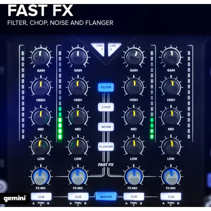 Gemini Sound SDJ-4000 Standalone / MIDI Controller DJ Equipment Console-Tabelle mit 2 Decks, 4-Kanal-Audiomischer, berührungskapazitive Jog-Räder und 7 "Zoll HD-Bildschirm, Black – Bild 5