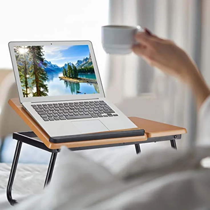 Relaxdays Laptoptisch neigbar, Notebookständer, klappbarer Betttisch, neigbar, HxBxT: 23,5 x 56,3 x 31,6 cm, MDF, natur – Bild 2