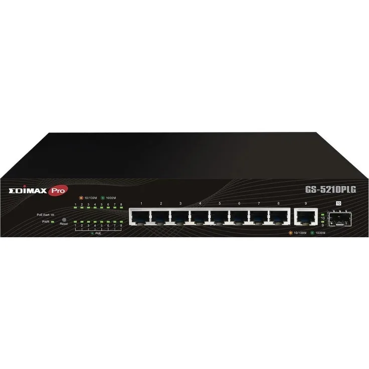 Edimax 10 Port Gigabit PoE+ Web Smart Managed Switch mit 100 Watt GS-5210PLG (GS-5210PLG), Netzwerk Switch, Schwarz