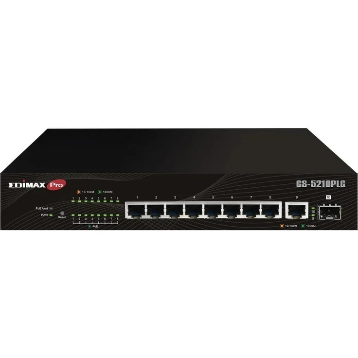 Edimax 10 Port Gigabit PoE+ Web Smart Managed Switch mit 100 Watt GS-5210PLG (GS-5210PLG), Netzwerk Switch, Schwarz – Bild 1