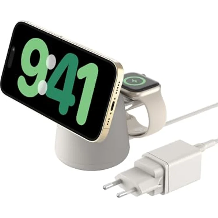 Belkin BoostCharge Pro kabellose 2-in-1-Ladestation mit Qi2 (15 W), MagSafe für iPhone 16, 15, 14, 13, 12, Apple Watch, AirPods, inkl. Netzteil – Sandfarben – Bild 1
