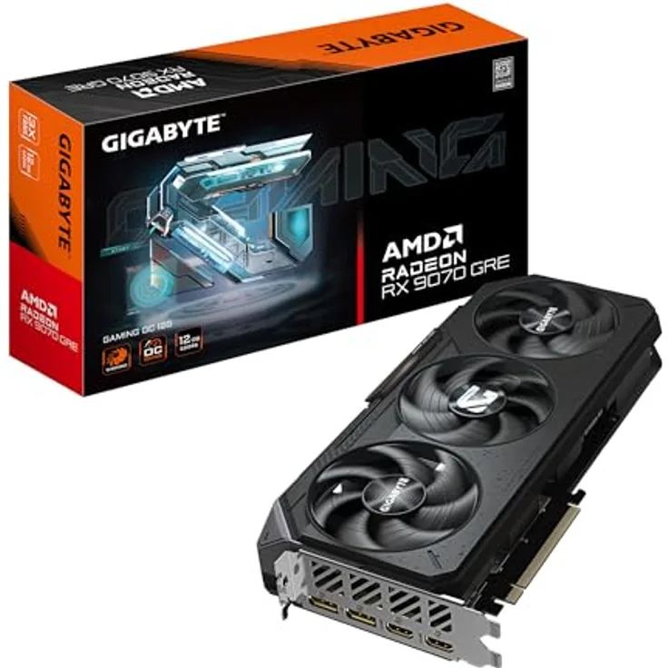 GIGABYTE Radeon RX 9070 GRE GAMING OC 12G – Grafikkarte mit 12GB GDDR6, 2920 MHz Boost-Takt, 2 × HDMI und 2 × DisplayPort