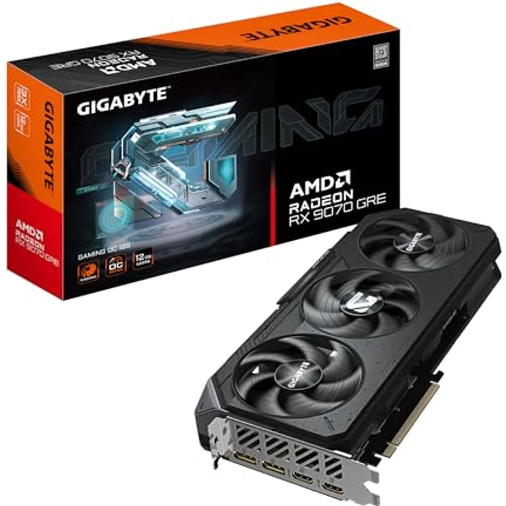 GIGABYTE Radeon RX 9070 GRE GAMING OC 12G – Grafikkarte mit 12GB GDDR6, 2920 MHz Boost-Takt, 2 × HDMI und 2 × DisplayPort – Bild 1