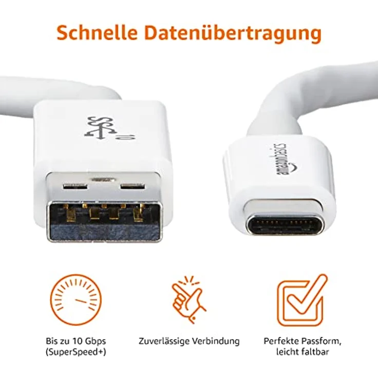 AmazonBasics - USB C Kabel auf USB Typ A, USB 3.1, 2. Generation, 0,9 m, Weiß - Preisvergleich – Bild 4