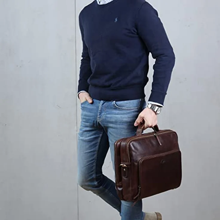 SID & VAIN Laptoptasche Simon aus Premium Leder I Business-Tasche XL groß für Herren und Damen 15 Zoll extra Laptop-Hülle I Umhängetasche Aktentasche braun handgefertigt – Bild 3