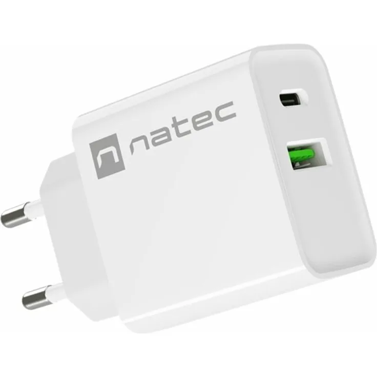 Natec Ribera Power Adapter, USB-C 24 Pin, 20 Watt, PD 3.0, QC 3.0, AFC, weiß