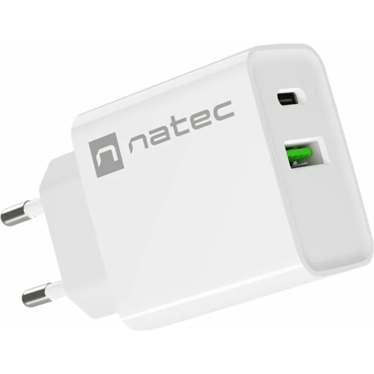 Natec Ribera Power Adapter, USB-C 24 Pin, 20 Watt, PD 3.0, QC 3.0, AFC, weiß