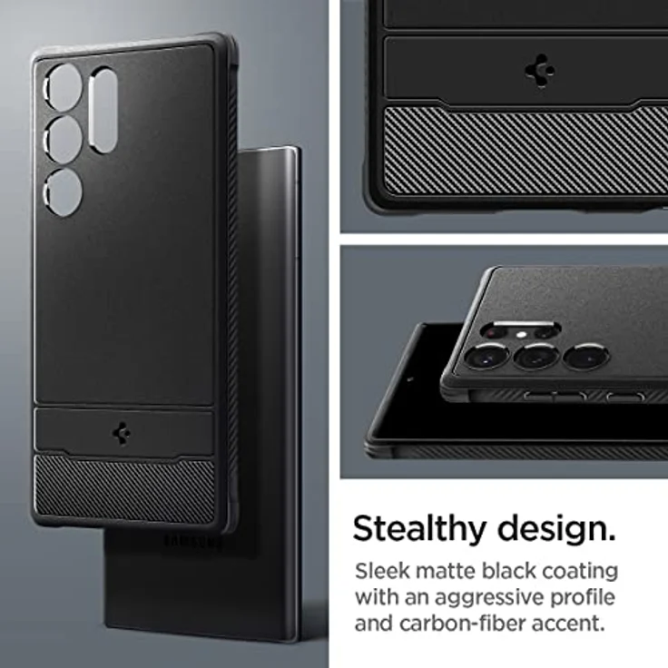 Spigen Rugged Armor Hülle für Samsung Galaxy S23 Ultra 5G - Schwarzes TPU mit Karbon Look, Air Cushion Technologie & Schutzrand - Maßgeschneidert & Stoßabsorbierend – Bild 4