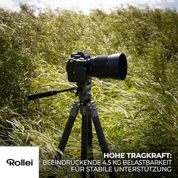 Rollei Easy Traveler Video Carbonstativ - 4,5 kg Tragkraft, 164 cm Höhe, Ultraleicht, Kompakt, Mühelose Feststellfunktion – Bild 2