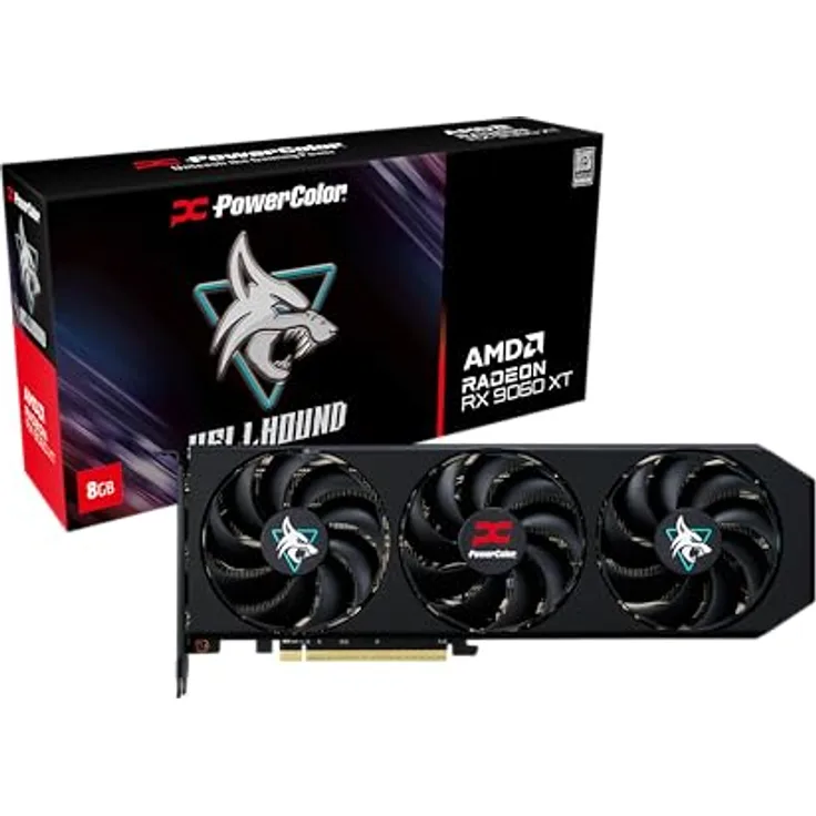PowerColor Hellhound AMD Radeon RX 9060 XT, 8GB GDDR6 Grafikkarte mit HDMI 2.1b und DisplayPort 2.1a