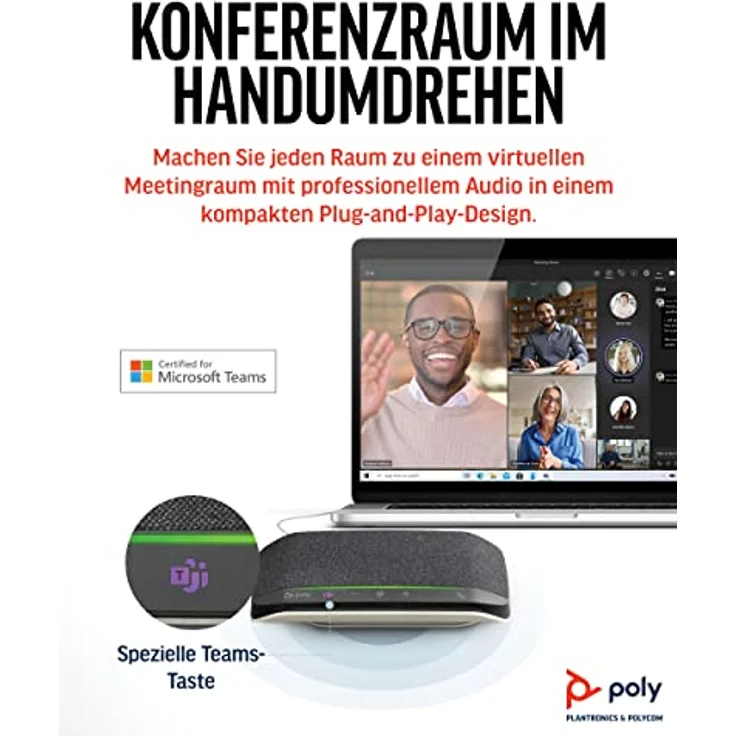 Poly Sync 10 USB-Konferenzlautsprecher – tragbarer 2-in-1-Lautsprecher für Audio-/Videokonferenzschaltungen und Musik – USB-betrieben – Zertifiziert für Teams, Zoom und Google – duales Mikrofon – Bild 2