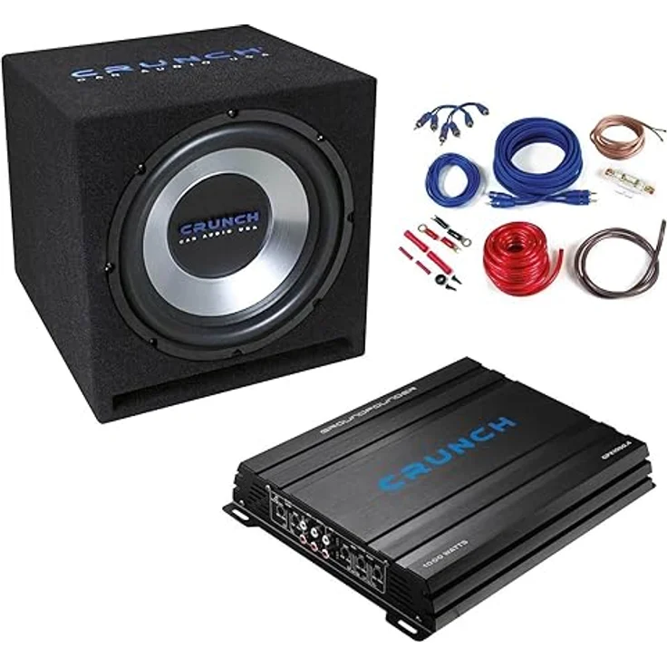 Crunch CBP 1000 Basspaket, 4-Kanal Verstärker mit 500 Watt RMS und 25 cm Subwoofer im Bandpass-Gehäuse – Bild 1