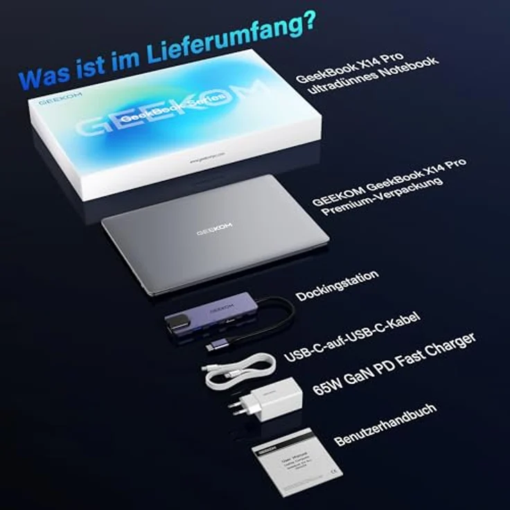 GEEKOM GeekBook X14 Pro, 14" 2.8K OLED Laptop, 999 g, Intel Core Ultra 9-185H, 32GB RAM, 2TB SSD, bis zu 16 h Akku, Windows 11 Pro, Fingerprint-Sensor – Bild 8