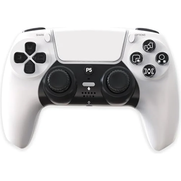 Wigento Wireless Gaming Controller für PS5, Hall Effekt Sensoren, Gyroskop, Dual Vibration, Weiß – Bild 1