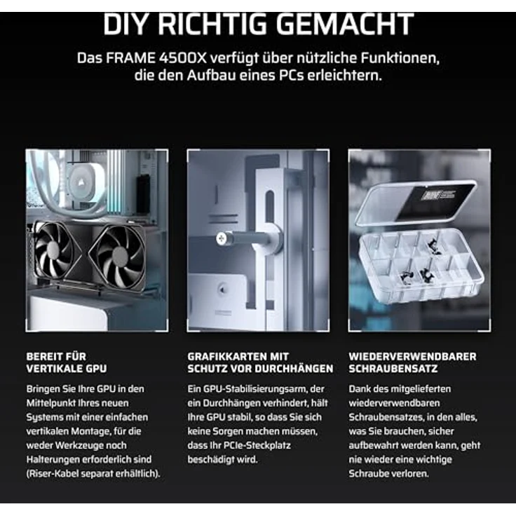 Corsair FRAME 4500X RS-R ARGB White Mid, PC Gehäuse für E-ATX, ATX, Micro-ATX und Mini-ITX, schwarz mit Sichtfenster aus gehärtetem Glas und USB 3.1 Anschluss – Bild 11